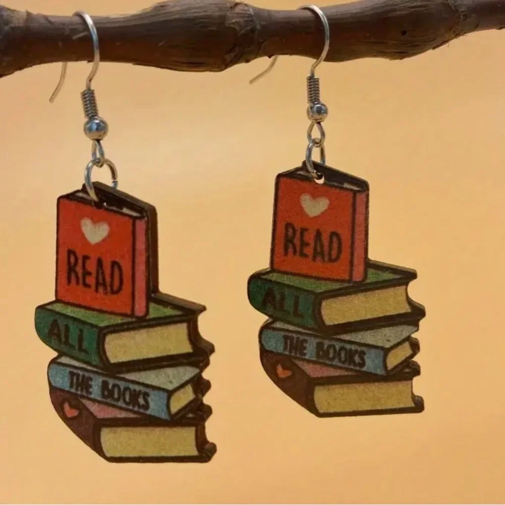 NWT Books Wooden Dangle Earrings - Back To School Jewelry - Picture 2 of 2